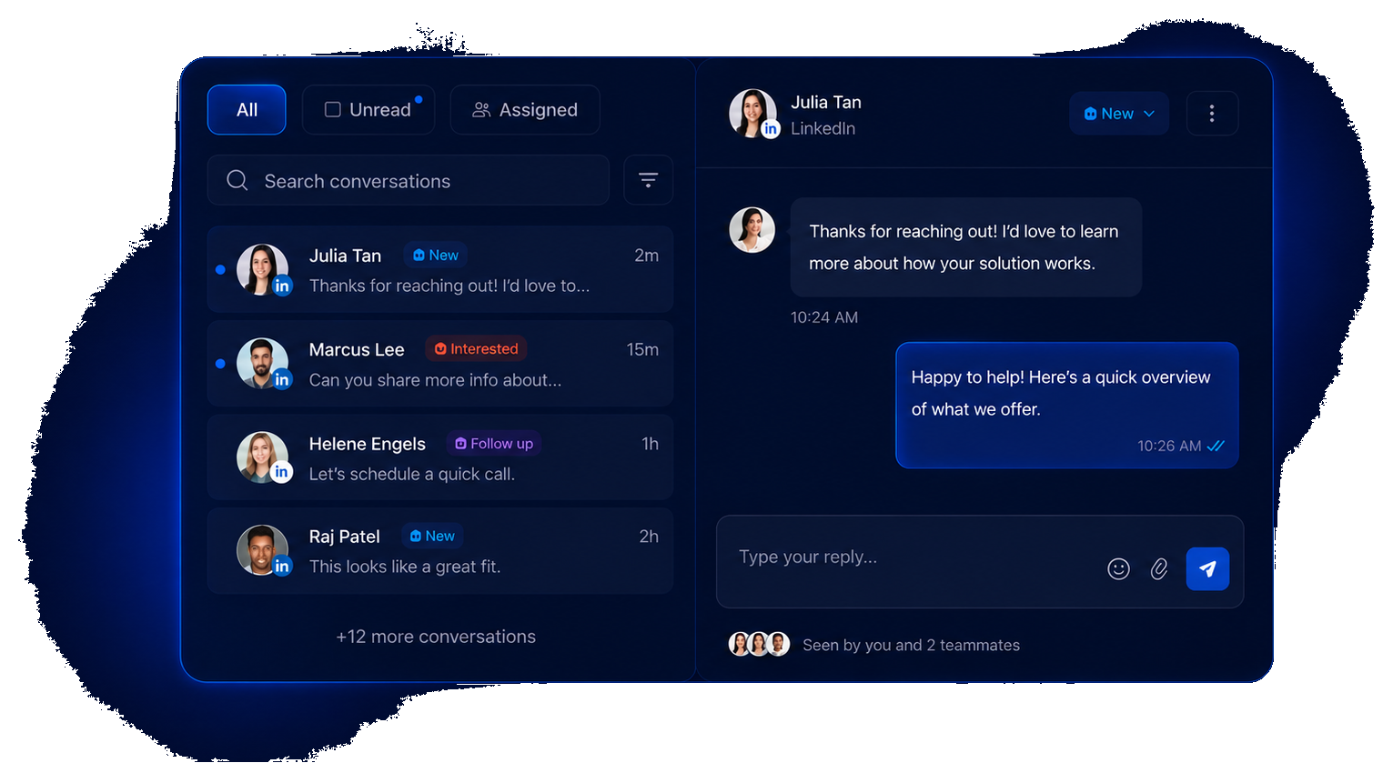 Manage all LinkedIn replies in one shared inbox